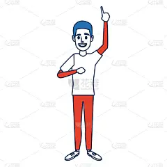 年轻人站在卡通人物形象