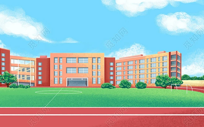 校园操场教学楼跑道室外卡通青春校园插画图片素材下载 - 觅知网-花瓣网