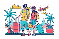 扁平风旅游简约露营插画