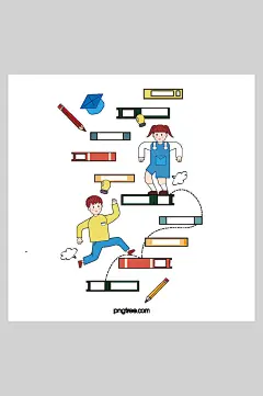 书本楼梯白色背景手绘风开学季插画