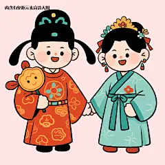 古风插画情侣免抠元素(点击左下角下载源文件)