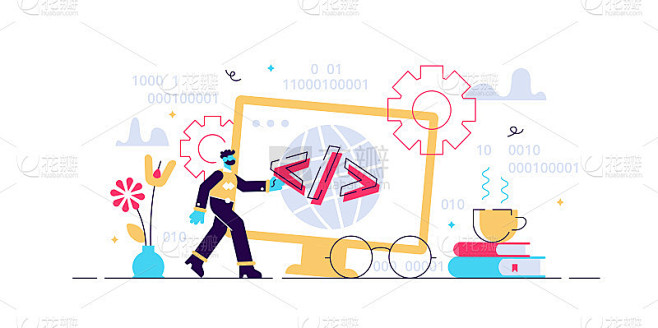 编程矢量插图。平的小