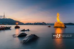 珠海,夜晚,渔妇,海滩,海洋正版图片素材