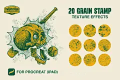 20款复古怀旧粗糙污渍颗粒噪点磨损做旧肌理Procreate笔刷素材图片