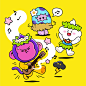 其中可能包括：an image of cartoon characters playing guitar and singing to each other on a yellow background