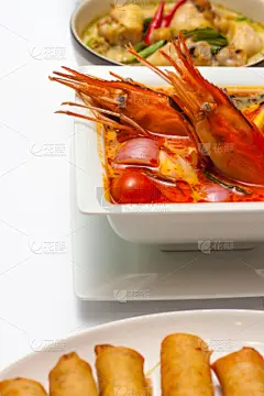 开胃品,食品,汤,虾,餐具,垂直画幅,饮食,桌子,无人,春卷