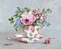 复古柔嫩粉色玫瑰花油画，来自澳洲艺术家Gail McCormack作品 