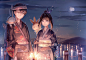 Anime 1717x1200 night Pokémon fireworks kimono
