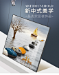 新中式玄关装饰画现代简约客厅背景墙入户走廊过道正方形山水挂画-tmall.com天猫