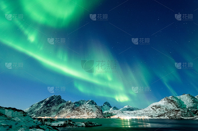 北极光, 罗弗敦群岛 ,挪威,天空,美,水平画幅,星星,夜晚,雪,无人