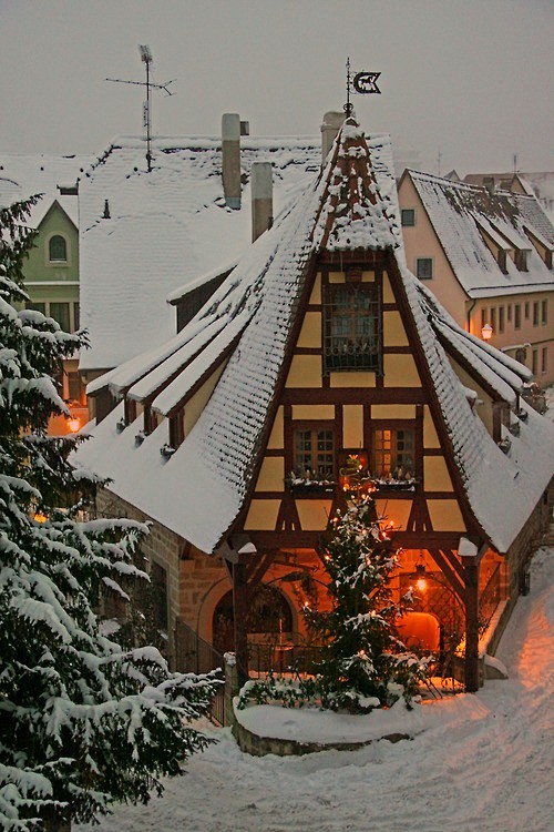  雪夜，罗腾堡，德国