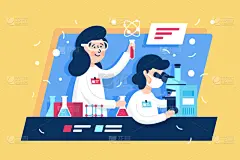 显微镜,女人,平坦的,液体,美,青年人,实验室,小瓶,生物学,健康保健