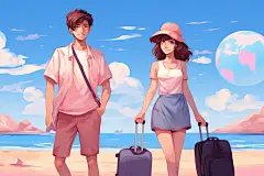 学生放暑假漫画风手绘插画