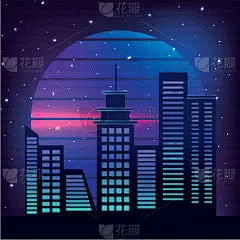 都市风景,活力,夜晚,闪亮的,几何形状,传单,紫色,太空,复古,装饰