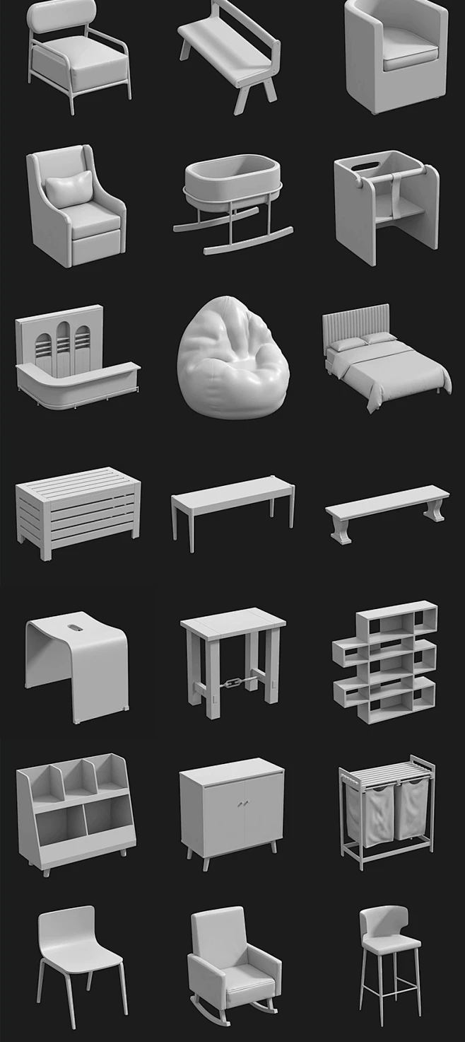 100款家居blender/C4D家具桌椅凳子沙发床茶几OBJ格式模型可商用-花瓣网