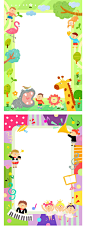 卡通儿童幼儿园生日动物音乐农场节日内容边框插画PSD分层素-淘宝网