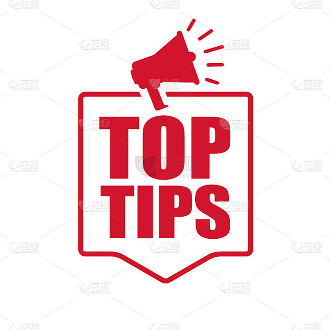 带有Top Tips语音泡泡的扩音器。矢量插图。