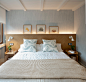 Bedroom - mid-sized scandinavian master laminate floor and brown floor bedroom idea in Bilbao with blue walls and no fireplace