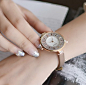 韩国代购女腕表奢华圆形大表盘PU皮革指针 装饰手表 4色