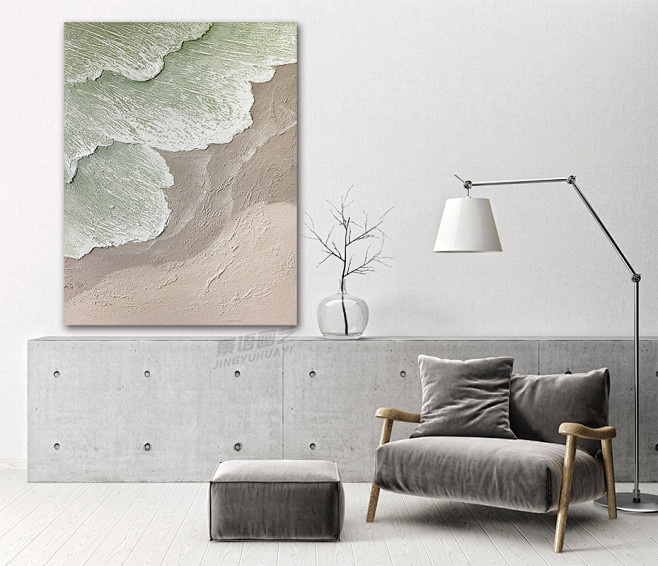 玄关过道挂画沙发抽象简约立体手绘海景油画...