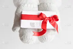 概念,礼物,艾滋病警示丝带,冬天,手套,白色,贺卡,情人节,盒子,生日