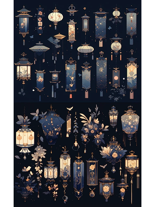 AI典雅中国风宫灯道具原画♟️-花瓣网