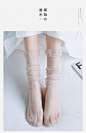 春夏蕾丝袜子女透明薄网纱中筒堆堆袜