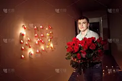 玫瑰,花束,男人,美,水平画幅,美人,生日,白人,男性,青年人