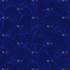 Blue floral background with branch and magnolia fl