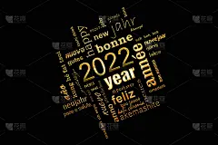 2022年新年金文字云方形多语种黑色背景贺卡