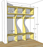 美式玄关换衣凳的整体设计尺寸图，木工参考图，设计参考。这个是个三人宽的，单位英尺。
