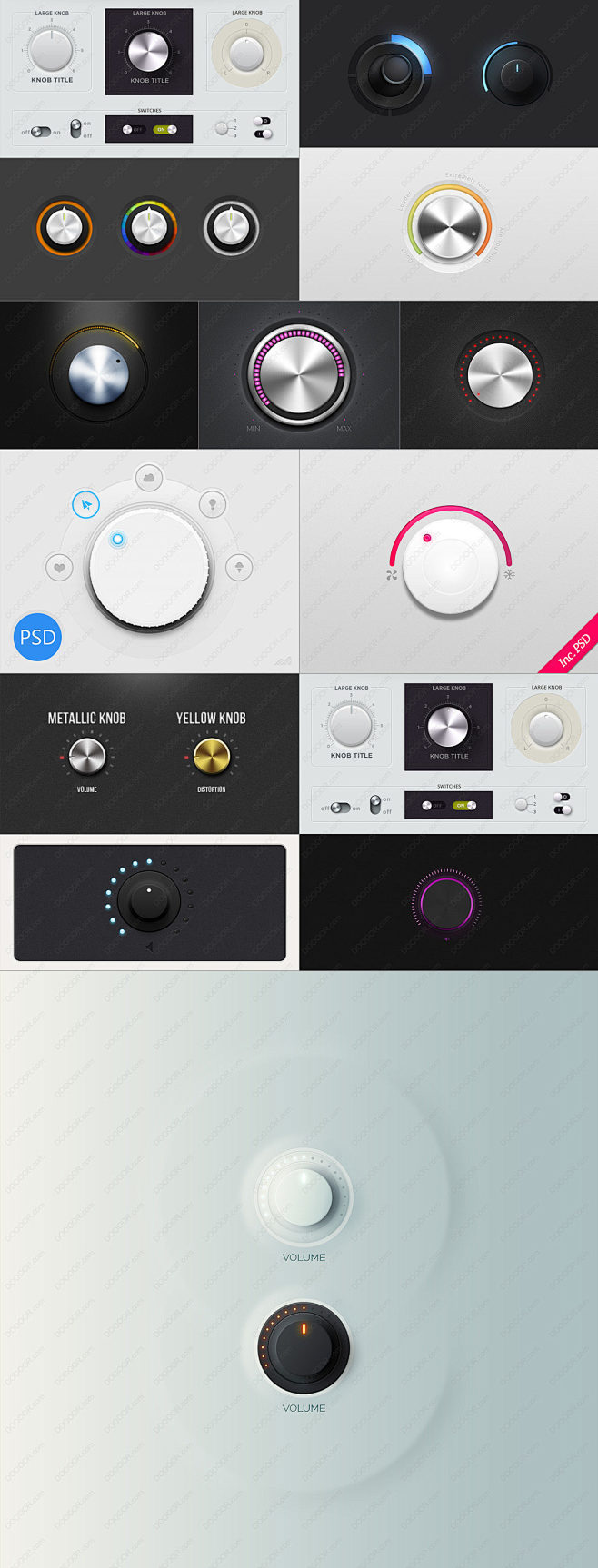 13款精致按钮旋钮UI界面元素PSD素材...