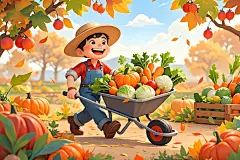 丰收节丰收蔬菜采摘农民形象插画