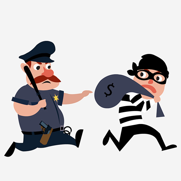 卡通手绘警察抓小偷高清素材 人物插图 创...