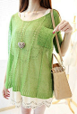 2012 韩国日单 日系小清新镂空口袋装饰 甜美针织衫