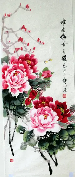 唯有牡丹真国色-三尺牡丹国画花鸟条幅厅堂装饰书画字画特价礼品-淘宝网
