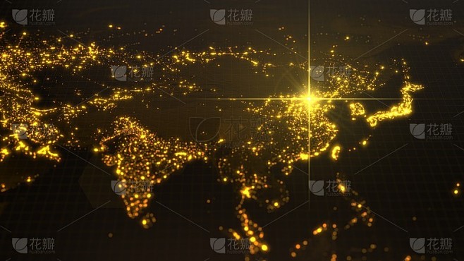 中国的力量，北京的能量束。黑色地图，有照...