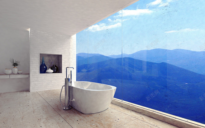 家居景观台浴室浴缸海报背景 背景 设计图...