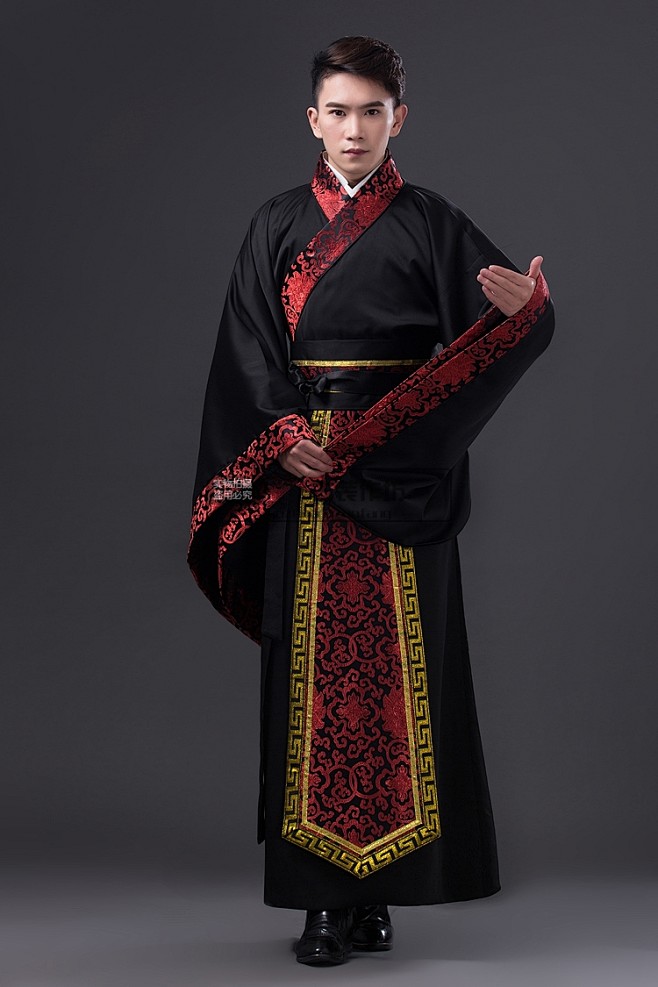 新款大臣 古装男士侠客 汉服黑色演出服 ...