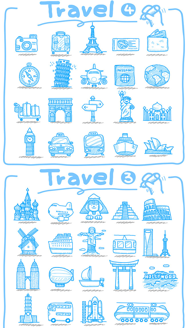 矢量世界旅游景点地标建筑手绘线描插画