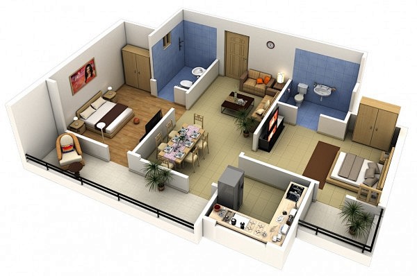 二居室户型装修3D布局效果图欣赏(4) ...