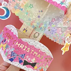 日本新品感恩节新年梦幻浪漫立体圣诞树xmas可爱兔子粉嫩公主贺卡-淘宝网