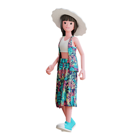 女孩摆在海滩 3d 图
