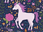 Close up of a unicorn from a larger floral pattern