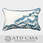 现代中式/样板房沙发床头百搭抱枕靠垫/蓝白色抽象山丘纹刺绣腰枕