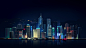 通用3840x2160数字艺术市容香港维多利亚港市绘图霓虹灯摩天大楼天际线灯建筑物夜数字反射建筑艺术品Romain Trystram