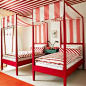 Red Stripes - I'm a neutral girl but do like how the bedding is done with the pillows on a bias stripe and the duvet so neat