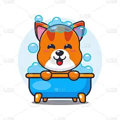 可爱的猫在浴缸里泡澡卡通人物图解. 