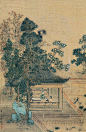 仇英——《闲赏园景》无题 庭院人物小景 立轴欣赏 | 
明|仇英(约1498-1552)字实父，号十洲，吴门四家之一。擅人物仕女，工设色水墨、白描，偶作花鸟。与沈周、文徵明、唐寅并称为"明四家"。早年为漆工、画磁匠并为人彩绘栋宇，因文徵明所称誉而知名。后以卖画为生，师从周臣。画上他为不破画面美感，一般只题名款少写文字。