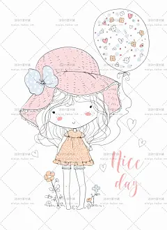 375号日韩时尚女孩插画线稿海报手帐装饰画高清矢量图AI设计素材-淘宝网